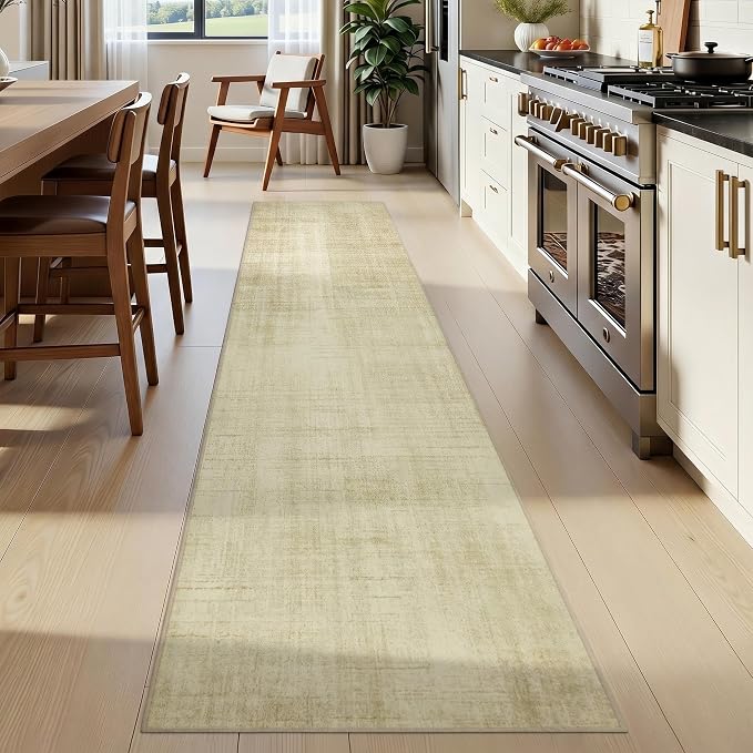 Joydeco Boho Washable Runner Rug for Hallway Entryway, 2x10 Beige Kitchen Laundry Room Runner Rugs Non Skid Washable, Non Slip Soft Neutral Classic Throw Carpet for Entrance Bathroom