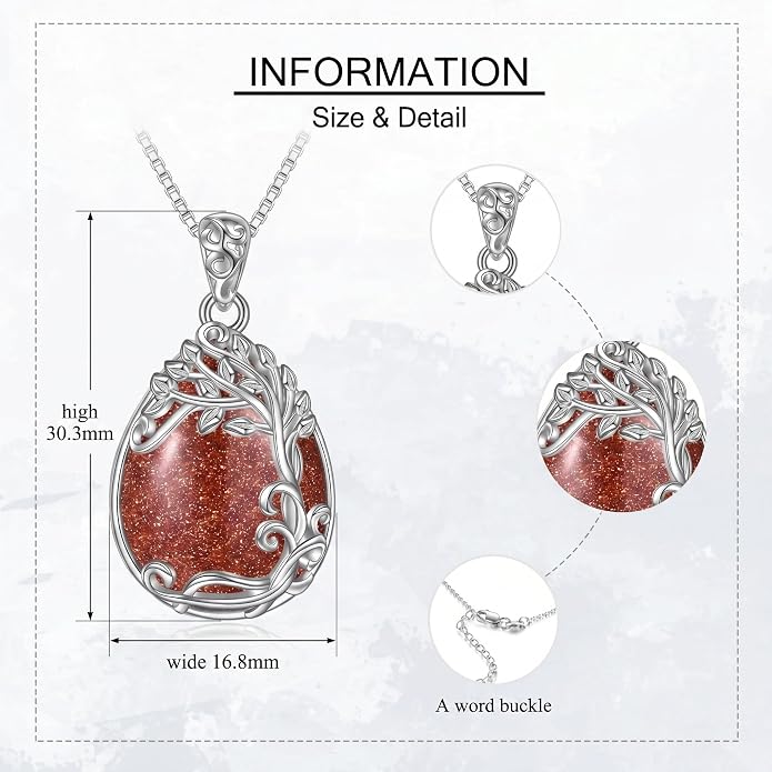 Teardrop Moonstone Necklace for Women Tree of Life/Filigree Birthstone Pendant Necklace Jewelry