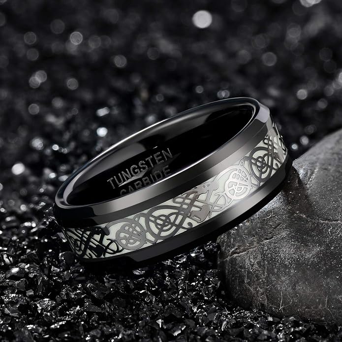 Frank S.Burton 6mm 8mm Celtic Tungsten Rings for Men Women Dragon Design Tungsten Carbide Wedding Band Comfort Fit Size 4-13