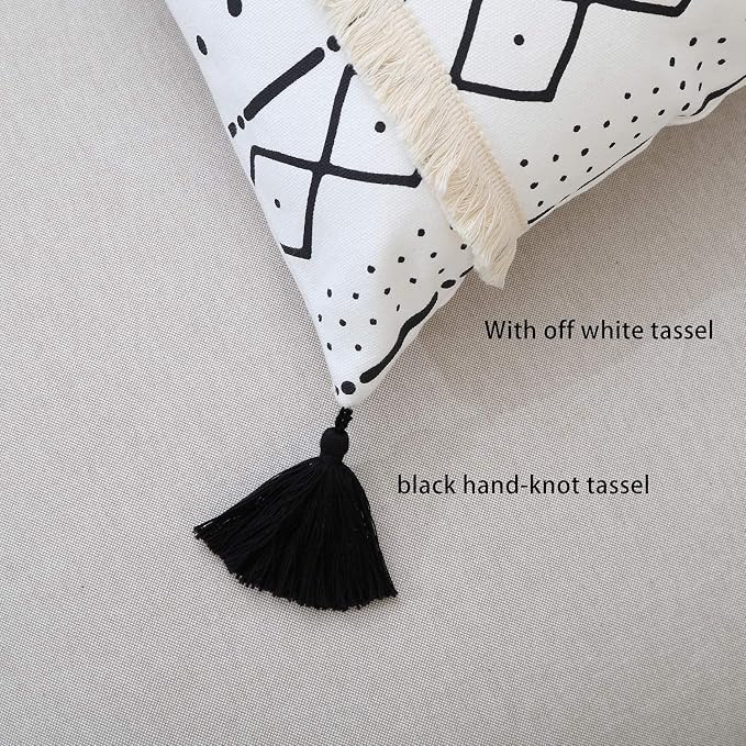 GALMAXS7 Boho Throw Pillow Covers 20 x 20 Set of 4,Faux Leather Throw Pillow Covers,Modern Farmhouse Decorative Pillow Cover Sets for Living Room Couch Sofa Bed,Black and White Pillow Covers
