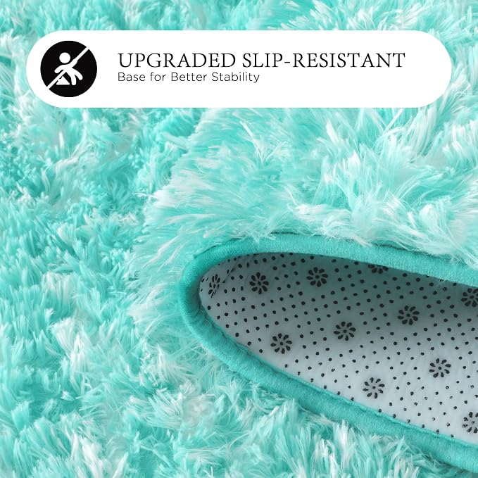 Fluffy Rug for Living Room, Soft Modern 8x10 Green and White Shag Area Rugs | Non Slip Green Carpet for Bedroom, Home Decor Aesthetic, Washable Large Fuzzy Plush Floor Mat for Nursery Teen Dorm