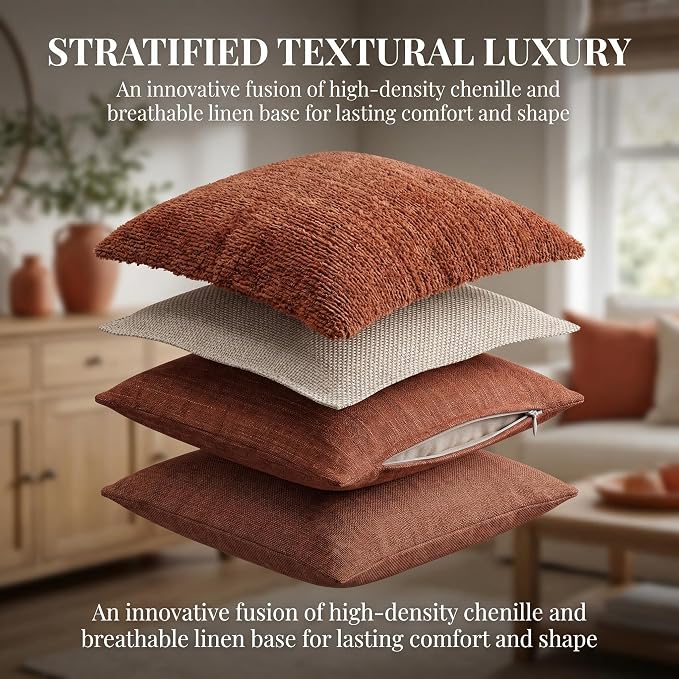 12x20 Inches Throw Pillow Covers Set of 4 Soft Textured Chenille Decorative Cushion Cases for Couch Sofa Bed Modern Farmhouse Neutral Accent Covers with Hidden Zipper Colorful
