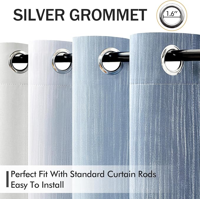 MIULEE Stone Blue and Greyish White Ombre Blackout Curtains, Full Room Darkening Thermal Insulated 96 Inches Long Drapes for Bedroom/Living Room Grommet Window Treatments Modern 52Wx96L, Set of 2