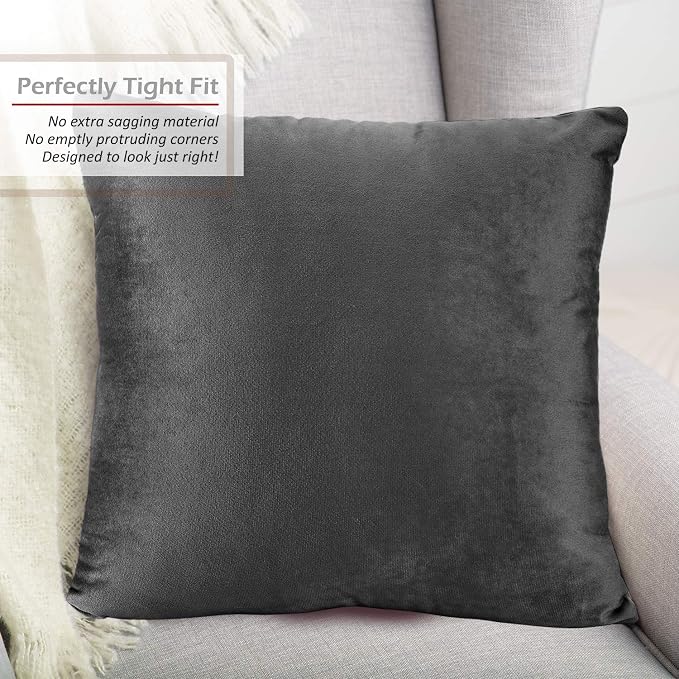 Nestl Throw Pillow Covers, Cozy Velvet Decorative Grey Pillow Covers 18 x 18 Inches, Soft Solid Couch Pillow Covers for Sofa, Bed and Car, Set of 2