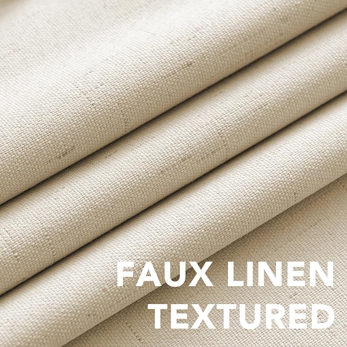 H.VERSAILTEX 100% Blackout Curtains for Bedroom Thermal Insulated Linen Textured Curtains Heat and Full Light Blocking Drapes Living Room Curtains 2 Panel Sets, Bleached Sand, 52x63 Inch