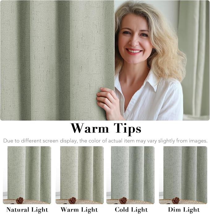 H.VERSAILTEX Linen Blackout Curtains 108 Inches Long 100% Absolutely Blackout Thermal Insulated Textured Linen Look Curtain Draperies Anti-Rust Grommet, Energy Saving with White Liner, 2 Panels, Sage