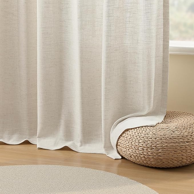 IVAPUPU Pinch Pleated Thick Linen Curtains 90 Inch for Living Room, Light Filtering Semi Sheer Curtains Memory Trained Back Tab Pleat Drapes for Bedroom Dining Room, 40x90, Natural, 2 Panels