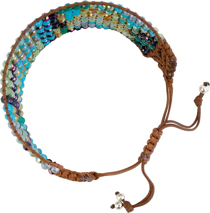 Joob Joob Handmade Boho Bracelets For Women - Colorful Crystal Beaded Bracelets - Easy Adjustable Leather Cuff Bracelet with Slider Opening