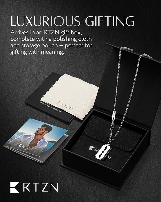 RTZN® Pendant Necklace for Men – Premium Stainless Steel Silver Pendant Necklace with 22" Chain – Waterproof & Non-Tarnish Small Pendants for Men – Bold Symbols of Strength & Legacy