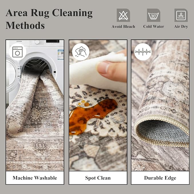 RUUGME Soft 3x3 Rug Living Room - Throw Rugs for Bedroom Vintage Tribal Rugs for Married Woman in Bedroom Kitchen with Non Slip Backing Home Decor 3x3 Beige