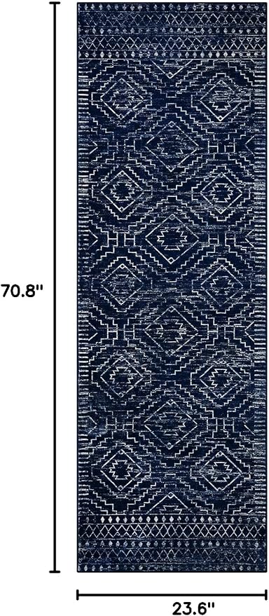 Wonnitar Moroccan Kitchen Runner Rugs, Non-Skid Washable Runner Rug 2x6, Bohemian Non-Shedding Soft Blue Hallway Runner, Geometric Low Pile Carpet Runner for Laundry Bath Entrance (Blue,2'x6')