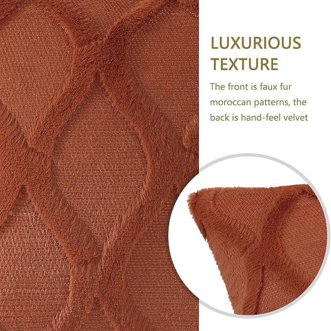 decorUhome Set of 4 Faux Fur Rust Throw Pillow Covers 20x20 | Neutral Decorative Soft Plush Couch Pillow Covers, Farmhouse Pillow Cases for Living Room Bed Sofa
