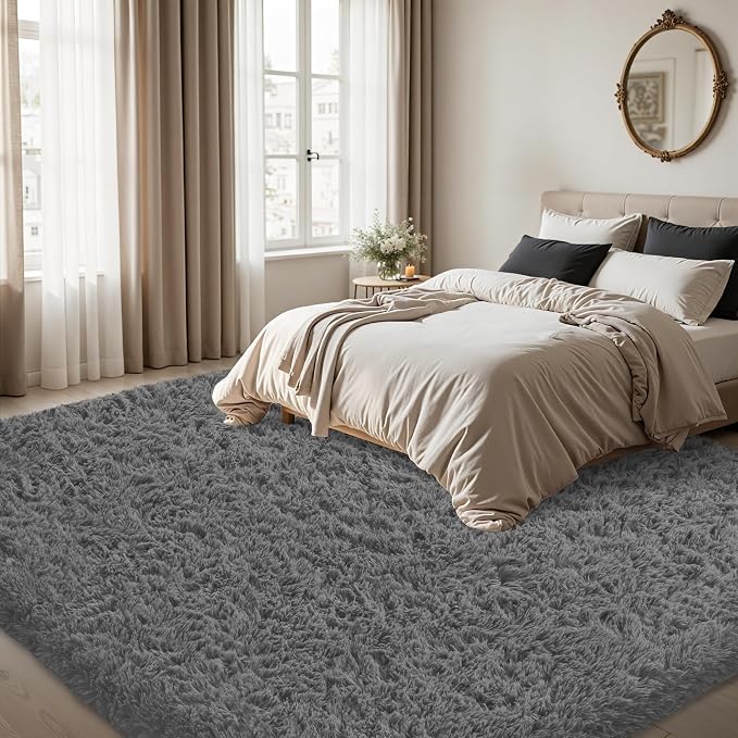 4x6 Area Rug for Living Room:Ultra Soft Fluffy Shag Dark Grey Rugs,Large Fuzzy Plush Indoor Non Slip Carpet Washable Rug for Bedroom Kids Nursery Office Dorm Modern Decor(Dark Grey 4'x6')