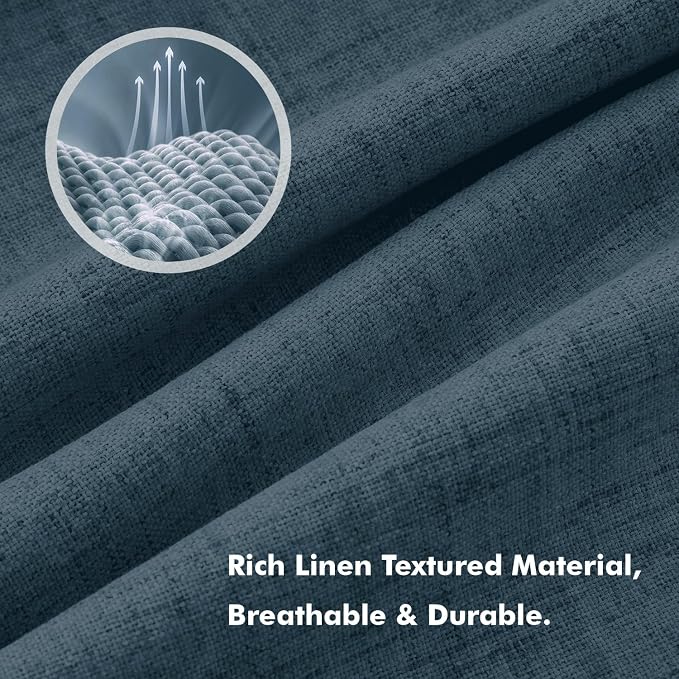MIULEE 100% Blackout Linen Curtains 42 x 72 Inch Navy Blue 2 Panels | Thermal Insulated, Room Darkening Drapes for Bedroom Living Room, Back Tab Rod Pocket Pinch Pleated, Solid Luxury Decor