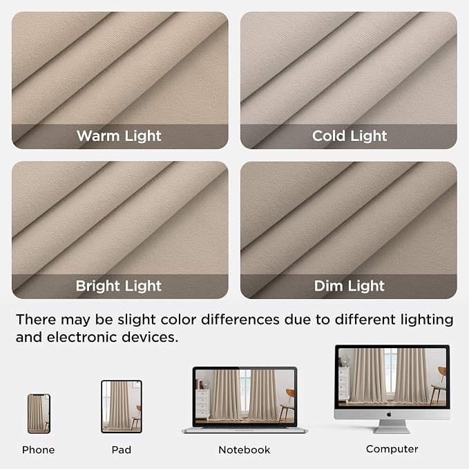 Joydeco 100% Blackout Velvet Curtains Light Beige 84 Inch Back Tab | Luxury Thermal Insulated Velvet Curtains for Bedroom Living Room, Soundproof Blackout Window Drapes