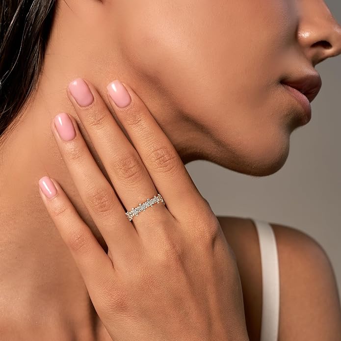 925 Sterling Silver Rings for Women Daisy Flower Stack Rings，Sterling Silver Hypoallergenic Fade-Resistant，Non Tarnish Statement Ring Fashion Marriage Band Sunflower Stacking Ring Jewelry Gift for Women