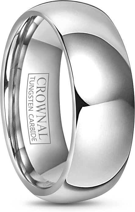 CROWNAL 2mm 4mm 6mm 8mm 10mm Tungsten Wedding Band Ring Men Women Plain Dome Polished Size Comfort Fit Size 3 To 17