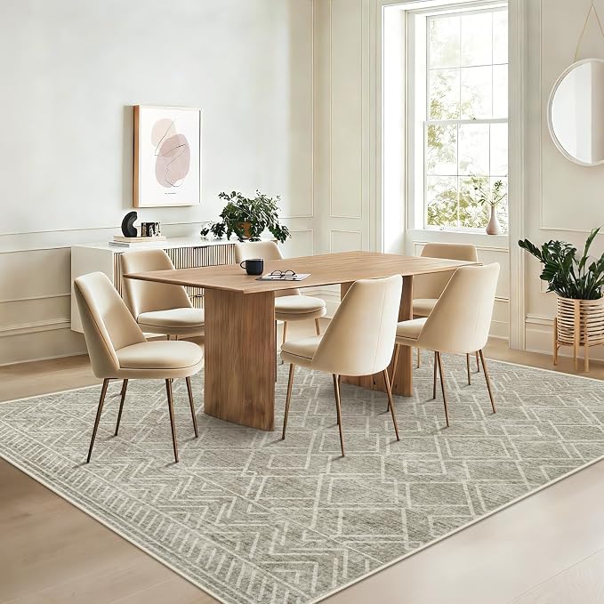 Area Rugs 6x9 Living Room Rug: Washable Geometric Moroccan Neutral Rugs Boho Modern Non Slip Area Rug Soft Indoor Floor Low Pile Carpet for Bedroom Nursery Dining Room Home Office (Brown, 6'x9')