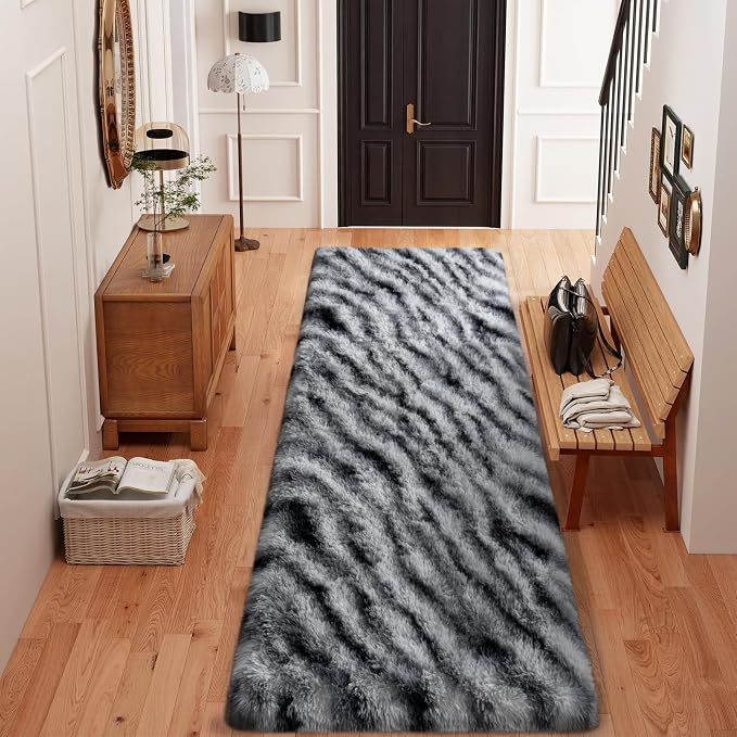 Dssimo Zebra Runner Rug for Bedroom Hallway Living Room, 2x6 Area Rugs | Soft Fluffy Shag Bedside Rug Non-Slip Carpet for Kids,Girls Boys and Teens Decorations for Living Room Dorm Nursery Classroom