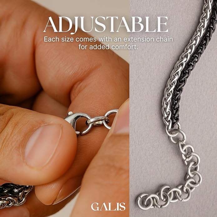 Galis Mens Bracelet - Stainless Steel, Non Tarnish Rope Chain Bracelets, Stylish Fathers Day Gift for Dad, Husband, Boyfriend.