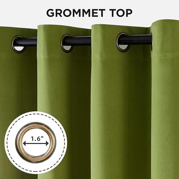 Joydeco 100% Blackout Velvet Curtains Moss Green 90 Inch Grommet Top | Luxury Thermal Insulated Velvet Curtains for Bedroom Living Room, Soundproof Blackout Window Drapes
