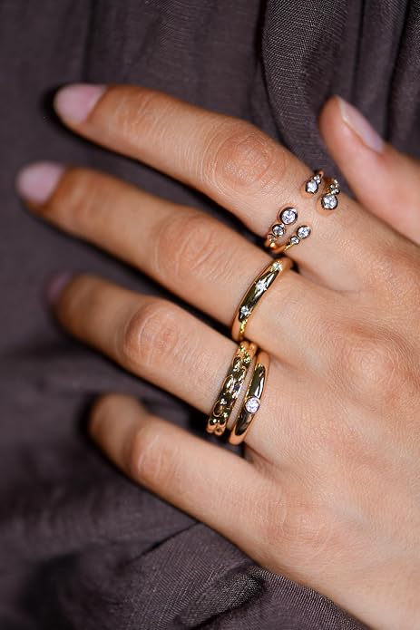 LEMON GRASS Bezel Set Round CZ Thin Dome Ring | Minimalist Stacking Band Signet Ring in Gold