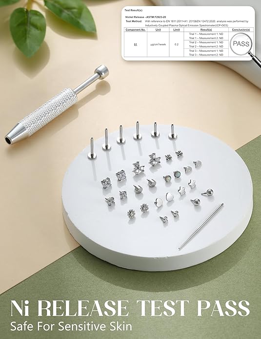 LOLIAS 16G 18G Flat Back Stud Earrings for Women - Hypoallergenic Surgical Steel Internal Thread Stud Piercing Jewelry for Tragus Helix Cartilage Conch Nose 6MM 8MM 10MM Lip Labret Medusa Piercing