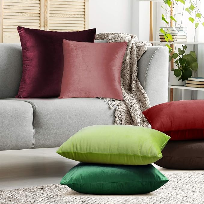 Nestl Throw Pillow Covers, Cozy Velvet Decorative Autumn Pillow Covers 22x22 Inches, Soft Solid Couch Pillow Covers for Sofa, Bed and Car, Set of 4 - Misty Rose