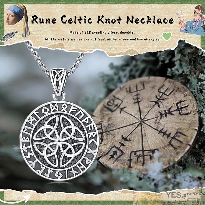 925 Sterling Silver Necklace for Men Viking Rune/Odin God/St Michael/Thors Hammer/Wolf/Celtic Knot/Religious Cross Jewelry Gifts for Men