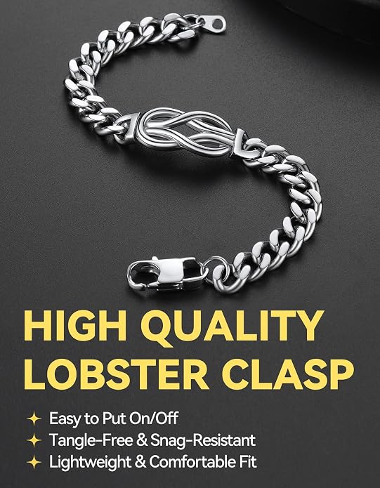 ChainsHouse Square Love Knot Bracelets for Men Braided Leather Stainless Steel Infinity Bracelets with Love Message Card Aniversary Birthday Gift for Men/Love/Husband/Dad