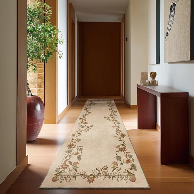 2x10 Washable Kitchen Runner Rugs: Hallway Rug Non Slip Stain Resistant Low Pile Soft Indoor Long Floor Carpet Runners for Hallways Entryway Kitchen Laundry Room Bedroom Farmhouse