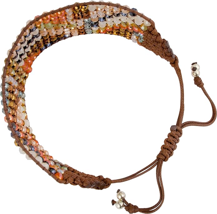Joob Joob Handmade Boho Bracelets For Women - Colorful Crystal Beaded Bracelets - Easy Adjustable Leather Cuff Bracelet with Slider Opening