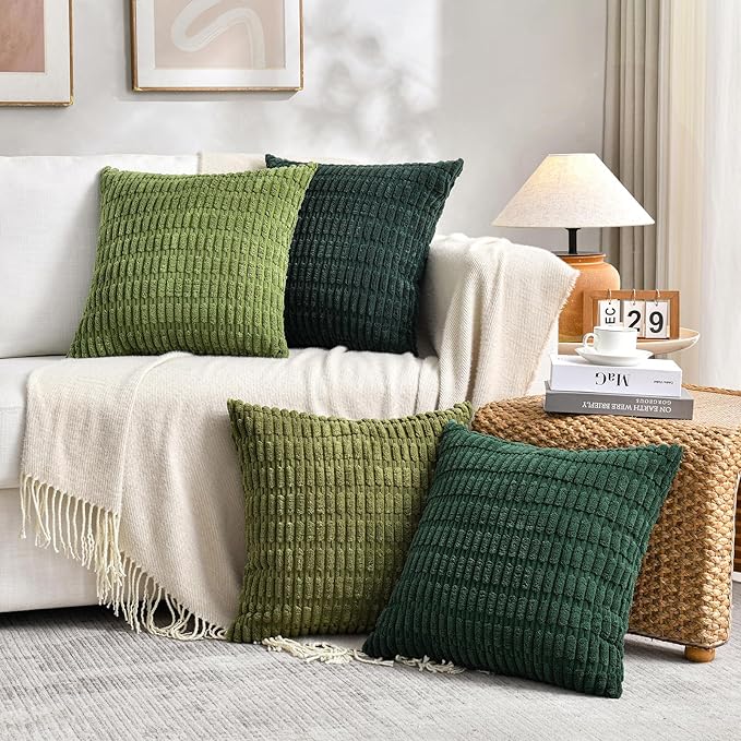 Fancy Homi 4 Packs Decorative Throw Pillow Covers for Living Room Couch Bed, Modern Farmhouse Boho Home Décor Accent Cushion Case, 20" x 20", Forest Green