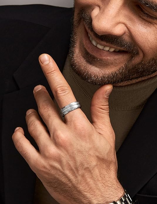Jstyle Tungsten Wedding Rings for Men Black/Silver/Gold Mens Wedding Band 8MM Mens Engagement Rings Groove Beveled Edges High Polish/Matte Finish Men's Promise Ring Comfort Fit Size 7-14