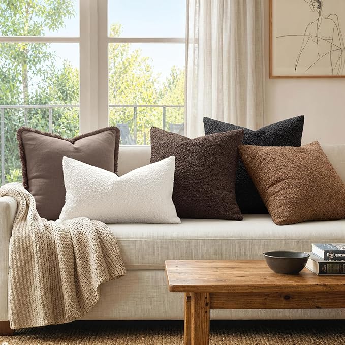 MIULEE 18x18 Decorative Lumbar Boucle Couch Pillow Covers White | Set of 2 Textured Neutral Throw Pillow Covers, Accent Solid Pillowcases, Sofa Living Room Home Decor