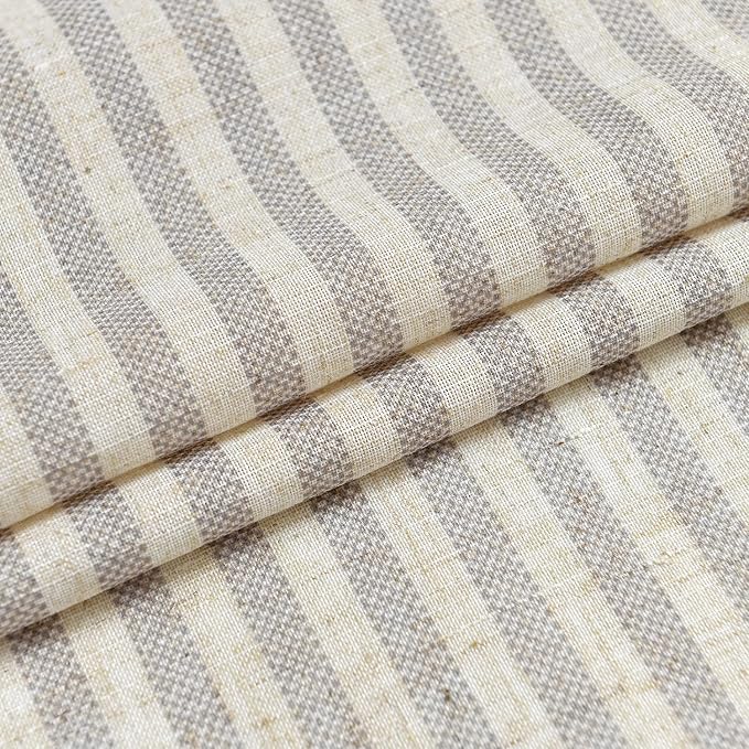 Vangao Taupe Grey Stripe Linen Tiers Curtains 24 Inch Farmhouse 2 Panels | Light Filtering, Semi Sheer, for Kitchen, Living room, Tickingstripe Drapes, Pinstripe, Window Treatments