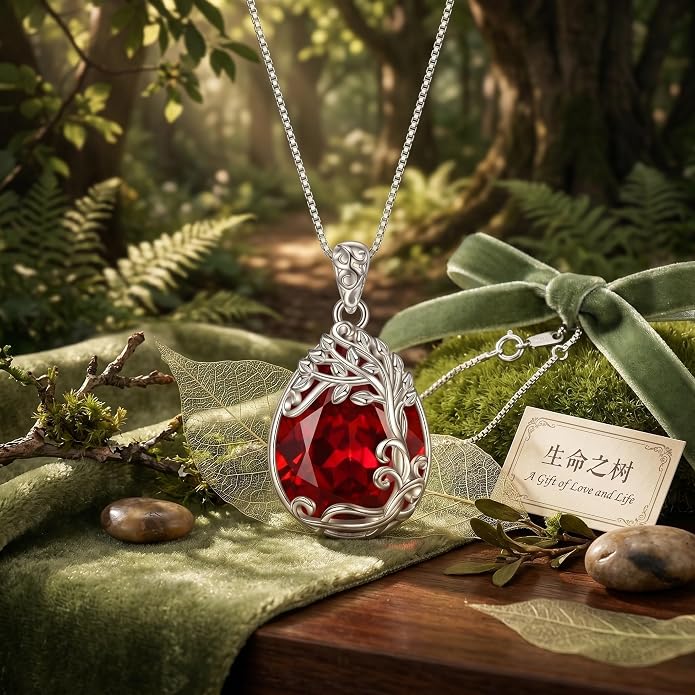 Teardrop Moonstone Necklace for Women Tree of Life/Filigree Birthstone Pendant Necklace Jewelry