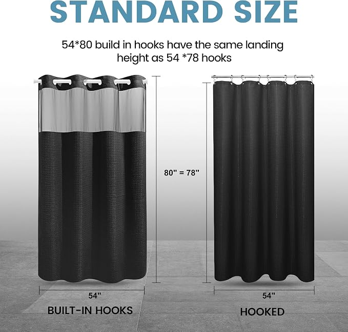 EUTXL Heavyweight Black Stall Shower Curtain with Liner - 256GSM Waffle Textured Heavy Duty Shower Curtains for Bathroom,54W x 80H