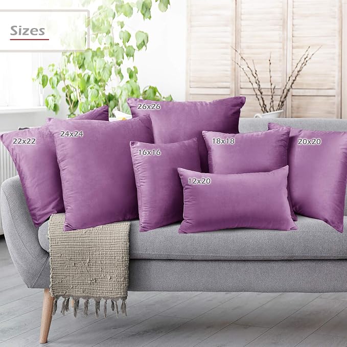 Nestl Throw Pillow Covers, Cozy Velvet Decorative Pillow Covers 12 x 20 Inches, Soft Solid Couch Pillow Covers for Sofa, Bed and Car, Set of 4 - Lavender Dream
