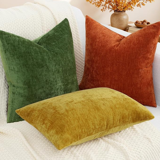 decorUhome Soft Chenille Rust Throw Pillow Covers 12X20 Set of 2 | Decorative Fall Couch Pillow Covers Solid Dyed Accent Modern Farmhouse Neutral Rectangle Pillow Cases for Sofa