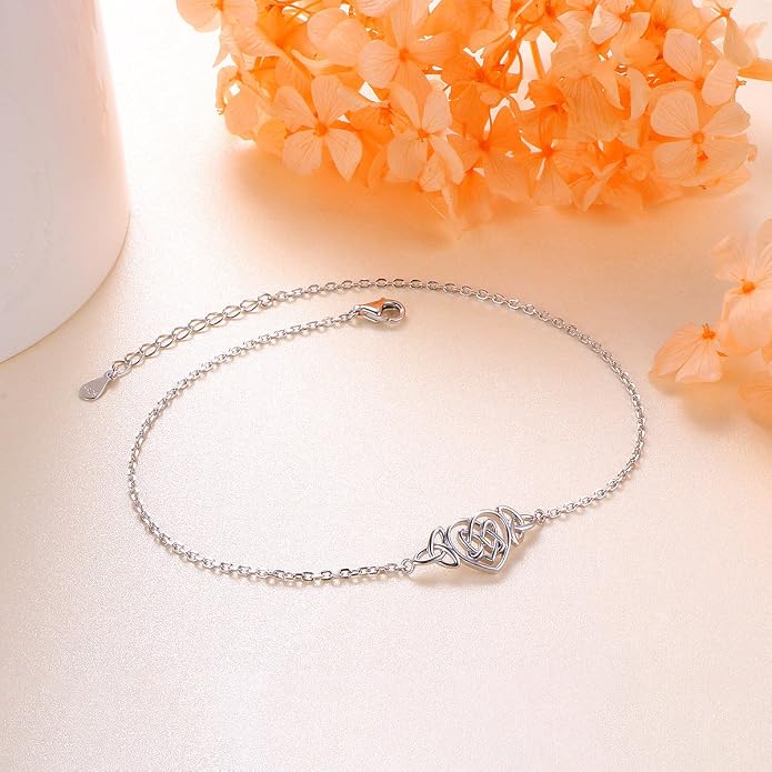 Alphm Anklet for Women S925 Sterling Silver Adjustable Foot Evil Eye Starfish Heart Bead Butterfly Celtic Knot Cross Multilayer Layered Ankle Bracelet Jewelry