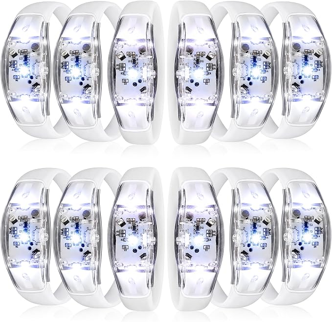JellyArch 12 Pcs White LED Glow Bracelets, Sound Activated LED Bracelets for Wedding Reception Party Favors, Bridal Shower, Bachelorette Party, Rave, Concert, Birthday and Night Events