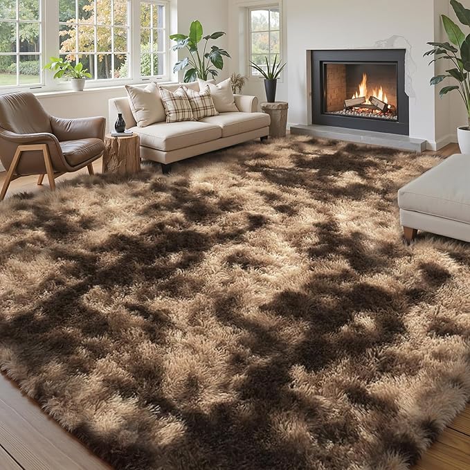 Rugs for Living Room 6x9, Alfombras para Salas Shag Large Plush Soft Area Rug, Shaggy Carpets for Bedroom,Home Decor Aesthetic (Dark Coffee Tie-Dyed, 6 x 9 Feet)