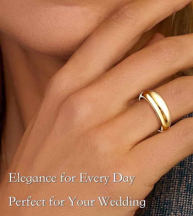 Non Tarnish Gold Chunky Rings for Women, 14K Gold Plated Statement Dome Rings Stacking Silver, Adjustable Mens Eternity Wedding Band Mixed Metal Jewelry Size 3-13