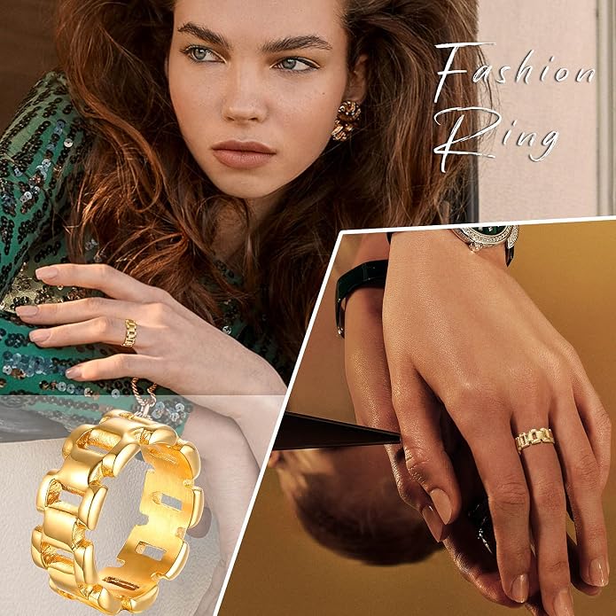 VNOX Gold Thumb Rings for Women 丨 14k Gold Plated Stainless Steel Chunky Statement Rings Link Band Ring Stackable Rings Chunky Signet Ring for Womens Jewelry Trendy