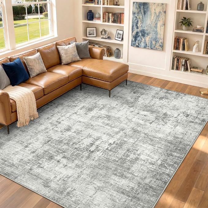 10x14 Area Rugs Washable Living Room Rug-No Slip Soft Carpets Modern Abstract Indoor Floor Stain Resistant Large Carpet for Bedroom Dining Room Farmhouse Nursery Home Office Grey