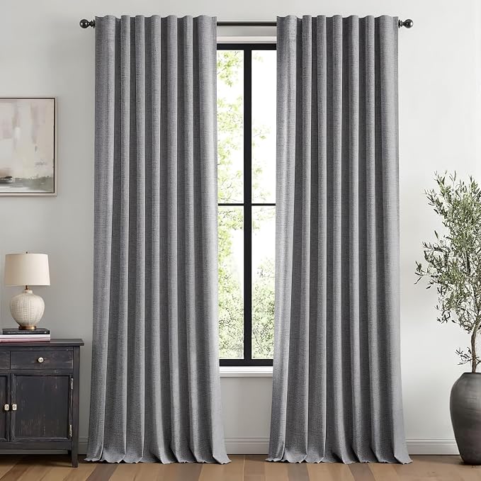 MIULEE 100% Blackout Linen Curtains 42 x 96 Inch Glacier Gray 2 Panels | Thermal Insulated, Room Darkening Drapes for Bedroom Living Room, Back Tab Rod Pocket Pinch Pleated, Solid Luxury Decor