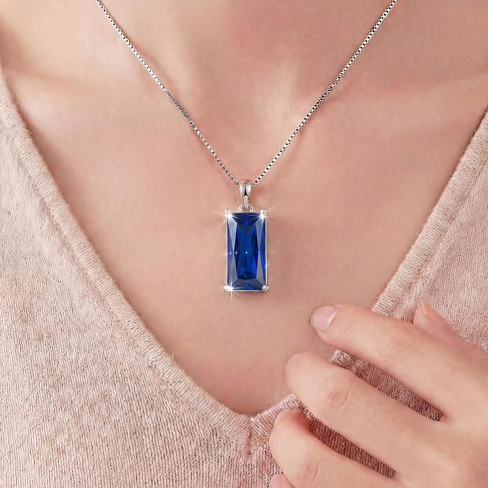 8mm x 16mm Square Birthstone Pendant Necklace – Fashion charming Sterling Silver Gift for women