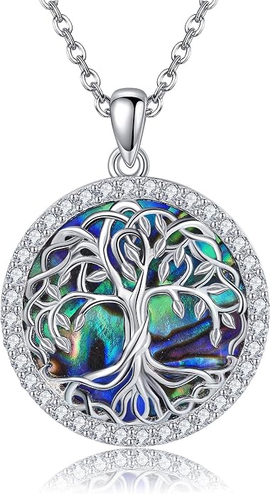 POPLYKE Tree of Life Necklace for Women Sterling Silver Celtic Knot Family Tree With Blue/Purple/Volcano Crystal Irish Gifts for Mom Wife Birthday Christmas