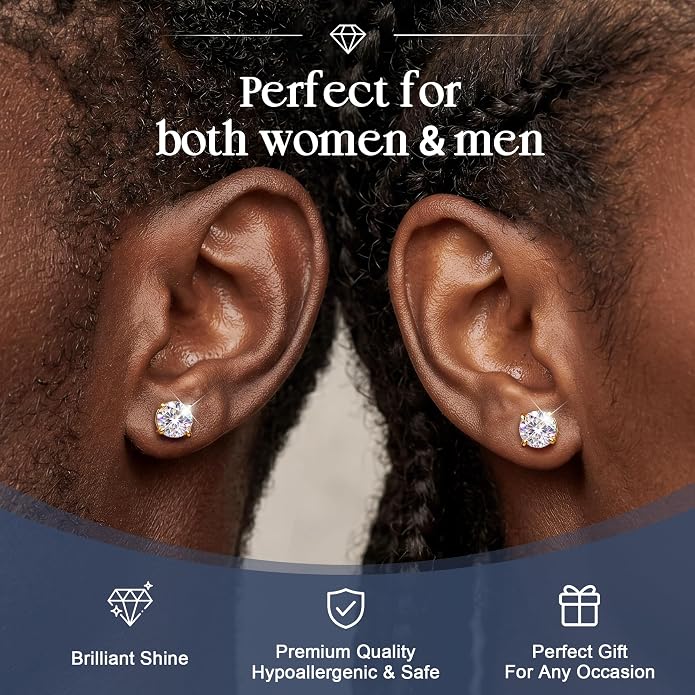 GEMQUEEN Moissanite Magnetic Earrings for Men Women : 18K White Gold Plated Hypoallergenic Stainless Steel Non Piercing Clip on Fake Earrings Studs Dainty Moissanite Earring Jewelry D Color VVS1